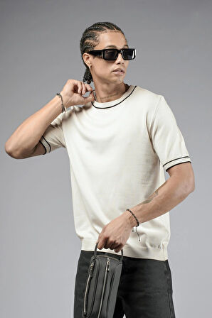 Bisiklet Yaka Ribanalı Regular Kalıp Triko Tişört