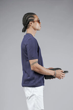 Bisiklet Yaka Regular Kalıp Fitilli Triko Tişört