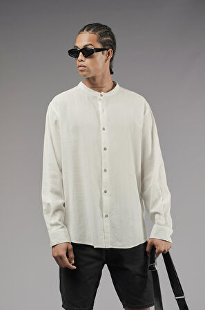 Regular Kalıp Hakim Yaka Keten Gömlek