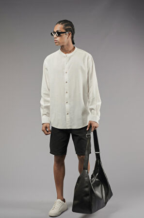 Regular Kalıp Hakim Yaka Keten Gömlek