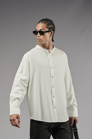 Regular Kalıp Hakim Yaka Keten Gömlek
