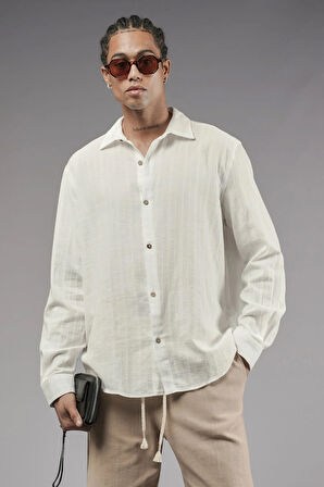 Uzun Kol Düz Keten Gömlek