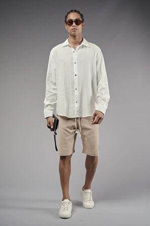 Uzun Kol Düz Keten Gömlek