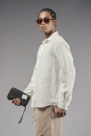 Uzun Kol Düz Keten Gömlek