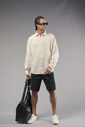 Uzun Kol Düz Keten Gömlek