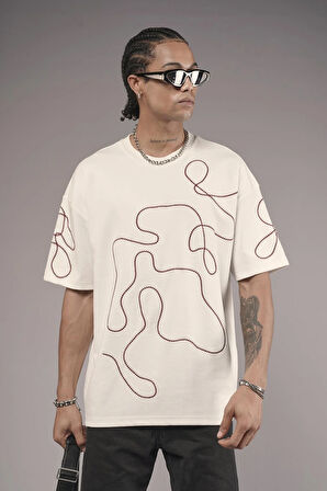 Bisiklet Yaka Nakış Detaylı Oversize Kalıp Unisex Tişört