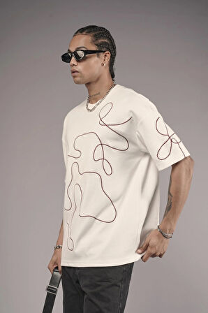 Bisiklet Yaka Nakış Detaylı Oversize Kalıp Unisex Tişört