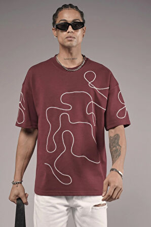 Bisiklet Yaka Nakış Detaylı Oversize Kalıp Unisex Tişört