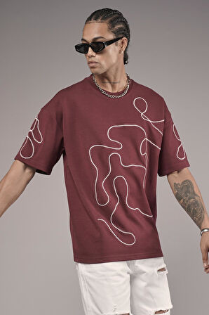 Bisiklet Yaka Nakış Detaylı Oversize Kalıp Unisex Tişört