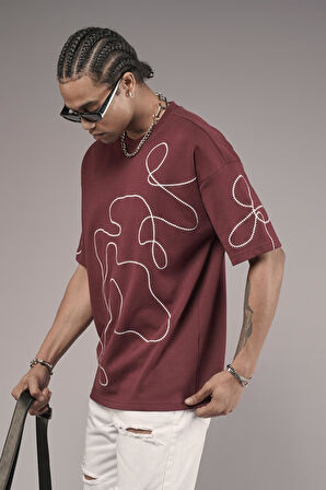 Bisiklet Yaka Nakış Detaylı Oversize Kalıp Unisex Tişört