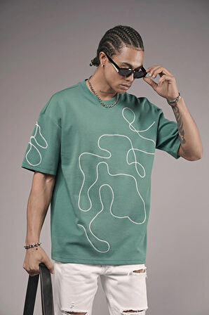 Bisiklet Yaka Nakış Detaylı Oversize Kalıp Unisex Tişört