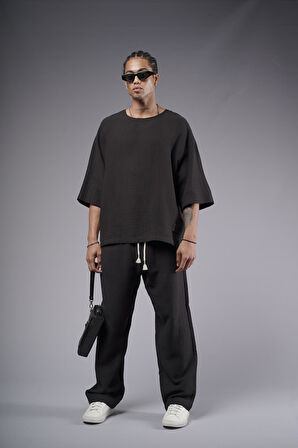 Geniş Yaka Oversize Kalıp Müslin Alt Üst Takım