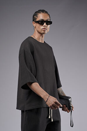 Geniş Yaka Oversize Kalıp Müslin Alt Üst Takım