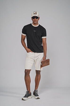 Yaka Kol Bandı Ribanalı Yarım Oversize Kalıp Tişört