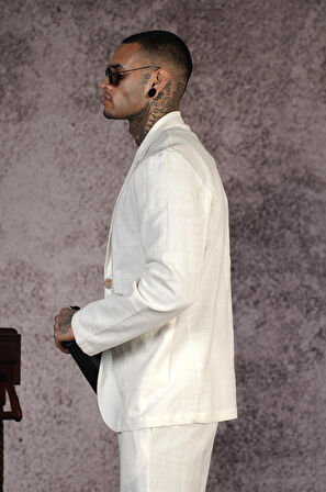 Regular Kalıp Blazer Keten Alt Üst Takım