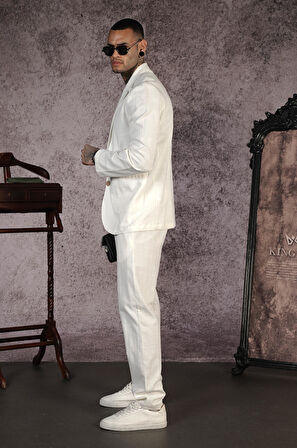 Regular Kalıp Blazer Keten Alt Üst Takım