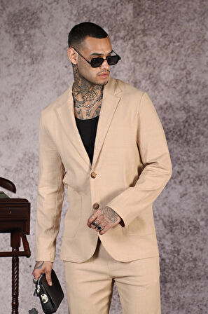 Regular Kalıp Blazer Keten Alt Üst Takım