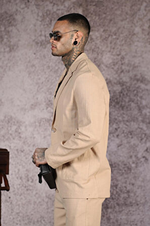 Regular Kalıp Blazer Keten Alt Üst Takım