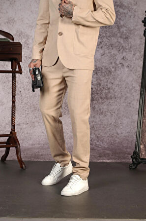 Regular Kalıp Blazer Keten Alt Üst Takım