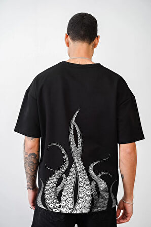 Ahtapot Baskılı Unisex Oversize Tişört