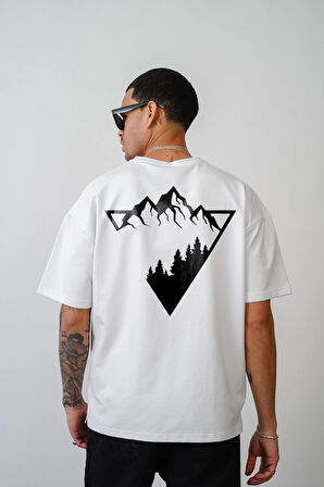 Dağ Baskılı Unisex Oversize Kalıp Tişört