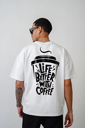 Coffee Cup Baskılı Unisex Oversize Kalıp Tişört