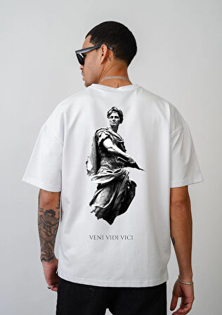 Veni Vidi Vici Baskılı Unisex Oversize Kalıp Tişört