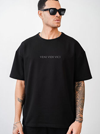 Veni Vidi Vici Baskılı Unisex Oversize Kalıp Tişört