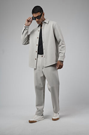 Regular Kalıp Jakarlı Erkek Pantolon Gömlek Takım