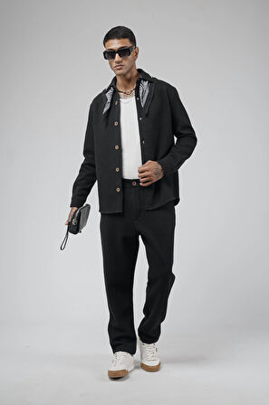 Regular Kalıp Jakarlı Erkek Pantolon Gömlek Takım