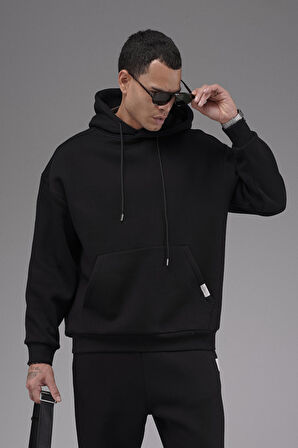 Oversize Kalıp Kanguru Cepli Kapuşonlu Düz Alt Üst Takım