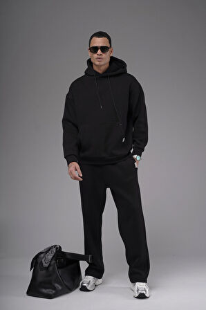 Oversize Kalıp Kanguru Cepli Kapuşonlu Düz Alt Üst Takım