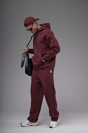 Oversize Kalıp Kanguru Cepli Kapuşonlu Düz Alt Üst Takım