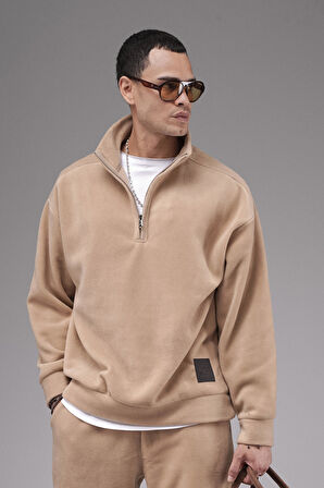 Oversize Kalıp Yakası Fermuarlı Polar Alt Üst Takım