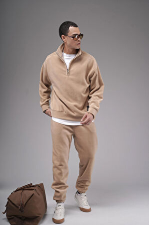 Oversize Kalıp Yakası Fermuarlı Polar Alt Üst Takım