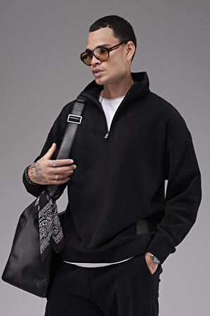 Oversize Kalıp Yakası Fermuarlı Polar Alt Üst Takım