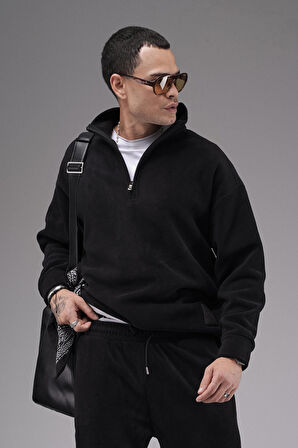 Oversize Kalıp Yakası Fermuarlı Polar Alt Üst Takım