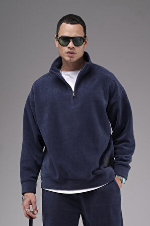 Oversize Kalıp Yakası Fermuarlı Polar Alt Üst Takım