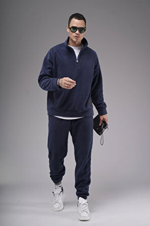 Oversize Kalıp Yakası Fermuarlı Polar Alt Üst Takım