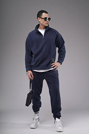 Oversize Kalıp Yakası Fermuarlı Polar Alt Üst Takım