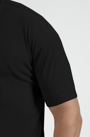Fitilli Esnek Bisiklet Yaka Erkek Yarım Oversize Kalıp Tişört