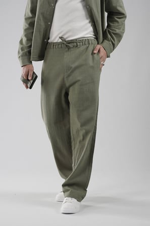 Baggy Kalıp Pamuklu Keten Klasik Pantolon