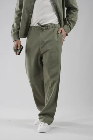 Baggy Kalıp Pamuklu Keten Klasik Pantolon