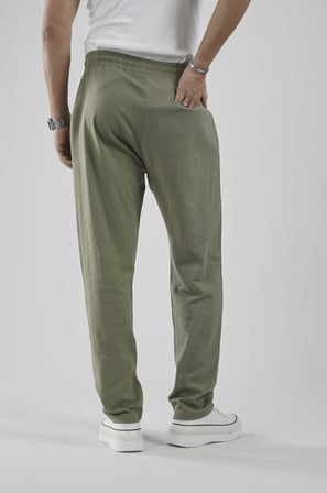 Beli Lastikli Regular Kalıp Pamuklu Keten Pantolon