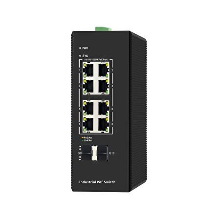 8 Port 10/100/1000 +2 Ge Sfp Endüstriyel Poe Switch