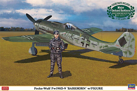 Hasegawa 8251 1/32 Ölçek, Focke-Wulf FW190D-9 Barkhorn ve Figürü, Savaş Uçağı (Limited Edition) Plastik Model Kiti