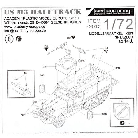 Academy 72013 1/72 Ölçek, Amerikan M3 Yarı Paletli Tankı, Plastik Model kiti