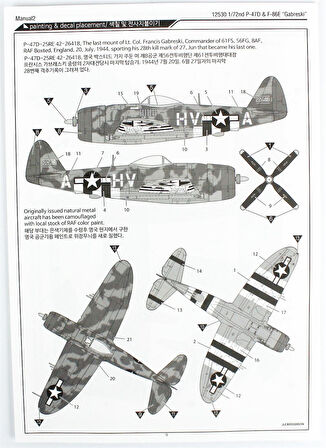 Academy 12530 1/72 Ölçek, P-47D & F-86E (Gabreski) LE Savaş Uçağı , Plastik Maket Seti
