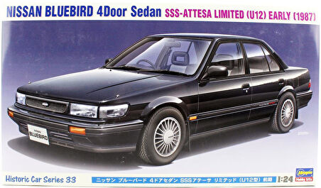 Hasegawa HC33 21133 1/24 Ölçek, Nissan Bluebird 4-Door Sedan SSS-Attesa Limited (U12) 1987, Otomobil Plastik Model Kiti