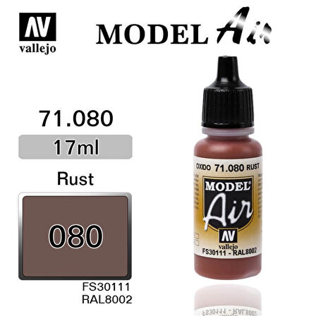 Vallejo 71080 18 ml. Rust, Model Air Serisi Model Boyası